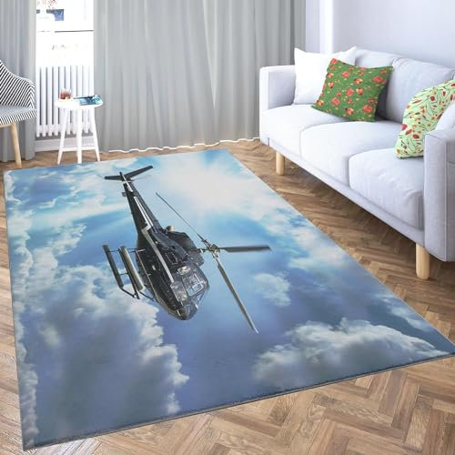 okoikfc Hubschrauber Teppich 3D Teppich Wohnzimmer 80 x 160 cm Waschbarer rutschfest Teppiche für Kinderzimmer Schlafzimmer Deko Antirutschmatte Carpet Matte B981