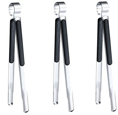 Shiyueshiri 3 pcs BBQ Tongs, Korean Barbecue Tongs,Grill Tongs,Kitchen Tongs for Cooking,Stainless Steel Meat Tongs, Heavy Duty Food Tongs, Bread Clip,Ice Tongs (Black)