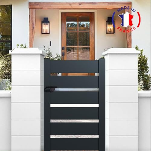 Portillon aluminium battant de jardin pas cher ajouré lames horizontales 1M50X1M (BLANC RAL 9010)