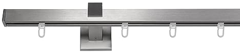 ondeco Gardinenstange Square Innenlaufgarnitur Vorhangstange Komplettgarnitur und Endkappen mit 6mm Laufkanal Edelstahl-Optik Edelstahl-Optik 120cm
