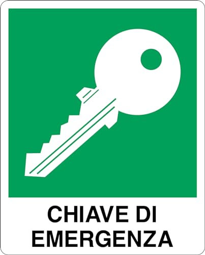GLOBAL CARTELLO SEGNALETICO - CHIAVE DI EMERGENZA - Adesivo Extra Resistente, Pannello in Forex, Pannello In Alluminio (10x15 cm, Plastica)