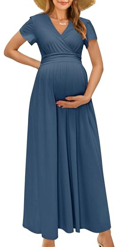 OUGES Maternity Maxi Dress Black Long Summer Pregnancy Dress for Women UK Spring Breastfeeding Dresses-L