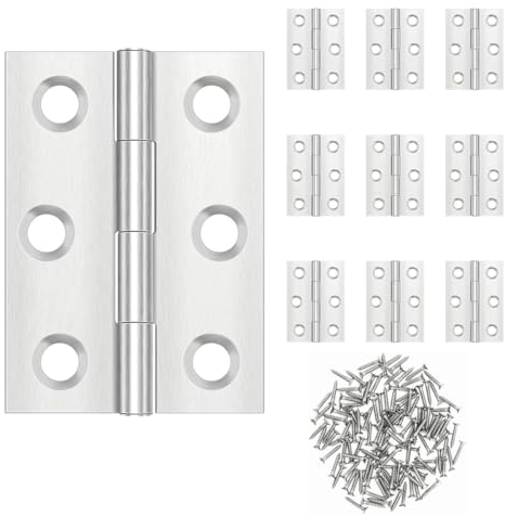 10 Stück Scharniere Klappbar 44 × 31mm, 60 Stück Schrauben, Edelstahlscharniere Klappbar Scharnierband Scharnier Klein Türscharnier, für Fenster, Kleiderschrank, Schublade, Tor, Silber