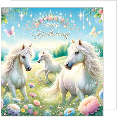 Edition Seidel Premium quadratische Geburtstagskarte zum Geburtstag mit Umschlag. Glückwunschkarte Happy Birthday Billet Karte für Mädchen Tochter Kind Freundin Pferde Märchen (GQ268 SW024)