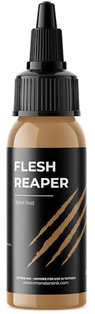 Brown Tattoo Ink by Monsters Ink, Flesh Reaper a Coloured Tattoo Ink, Rich Golden Flesh Tone 30ml
