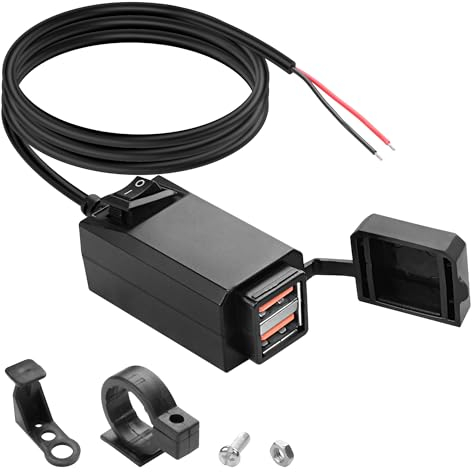 MEIRIYFA Motorcycle USB Charger Socket, QC3.0 Dual USB Motorcycle Phone Charger with ON/Off Switch, 5V 2.1A Waterproof Car USB Charger Adapter for Motorcycle Motorbike Car Trucks