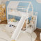 Becag Kinderbett Etagenbett 90x200 für 2 Kinder, Hausbett Hochbett mit Treppe & Rutsche, Schließfächer & Schubladen Stauraum, Holzbett Bettgestell mit Rausfallschutz & Lattenrost, Ohne Matratze, Weiß