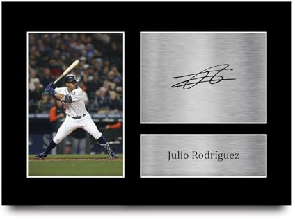 HWC Trading A4 Julio Rodriguez Seattle Mariners Geschenke Gedrucktes Signiertes Autogramm Foto für Fans von Baseball Memorabilien - A4