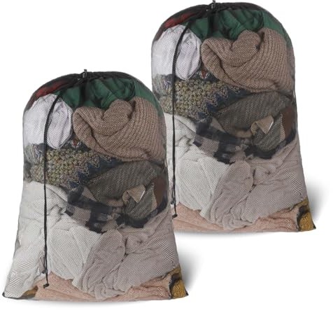 Qianyu 2 Stück Wäschenetz für Waschmaschine Wiederverwendbare Wäschesack with Drawstring 60 x 90 cm Groß Mesh Waschbeutel Laundry Bag set für Wäsche Unterwäsche Babywäsche Socken