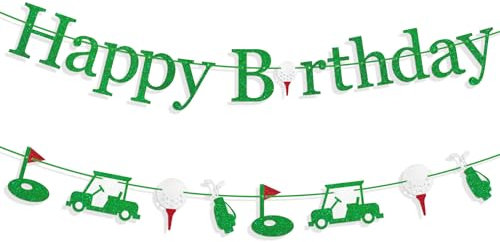 Gifloon Vorbespanntes Golf Happy Birthday Banner, NO-DIY Golf Sport Thema Party Dekorationen für Kinder und Erwachsene, Grün