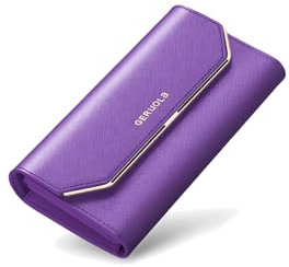 PORRASSO Geldbeutel Damen Leder Geldbörse RFID Schutz Large Portemonnaie Minimalistisch Lange Brieftasche Lila