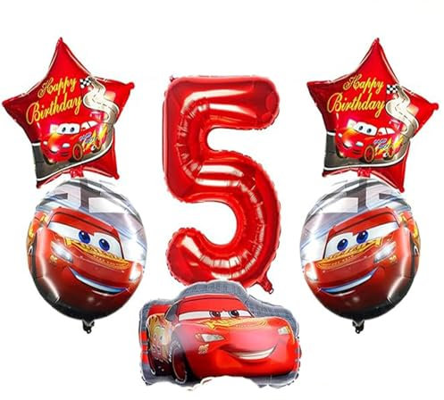 6 Stück Cartoon Auto Party Ballons,Cute Car Karikatur Ballon,Cool Auto Anime Ballon,Aluminiumfolie Ballons Dekoration,5 Jahre Luftballon,Niedlich Kinder Festival Themen Party Ballon Schmücken,Rot