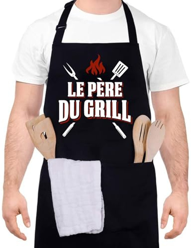 Halinuia Grillschürze für Herren, Küchenschürze für Herren, verstellbare wasserdichte schwarze personalisierte Grillschürze für Grillparty, Vatertag, Geburtstag, Weihnachten