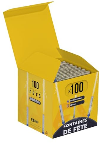 France Effect - Fontaines à Gâteau 120mm - Lot de 100 - Longue Durée 50-60s - Effet Lumineux Étincelant - Parfait pour Anniversaires, Mariages et Célébrations - Catégorie F1