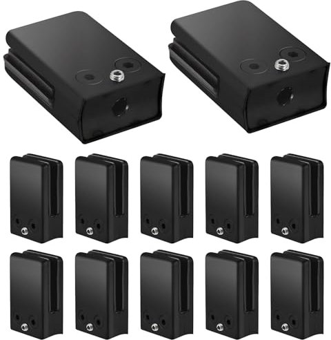 Glass Clamps 10-12mm 12 PCS Black Glass Balustrade Clamps, Stainless Steel Glass Bracket Clips Kit for Stair Railing Glass Panel