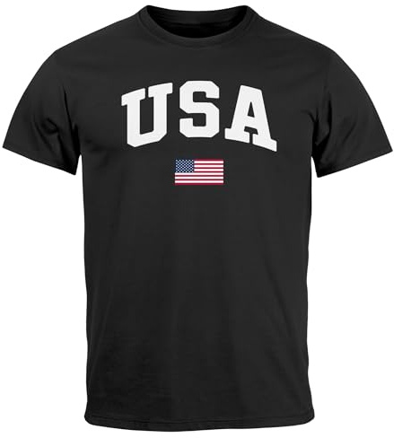Neverless® Herren T-Shirt USA Schriftzug College Retro US Flagge Amerika Fashion Streetstyle