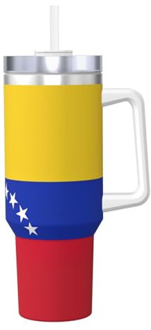 Taza de hielo con estampado de bandera de Venezuela, termo aislado de acero inoxidable caliente/frío, para agua portátil