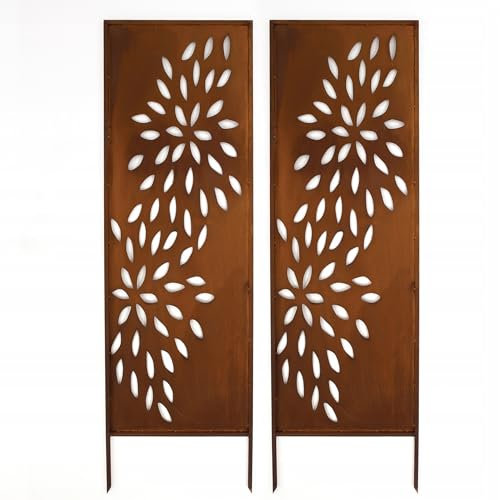 Kapaga - Paravent Métal 2x - 160 cm x 50 cm - Corten - Effet Rouillé Paravent pour Jardin - Élément de Paravent - Mur de Protection - Décoration de Jardin - Clôture - Rouille (Découpé)