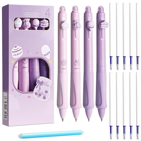 Qaestuan 4 Pz Penna Gel Cancellabile, Penne Cancellabili, Penna A Sfera Cancellabile con 10 Ricariche e 1 Gomme, Inchiostro Gel Cancellabile, Blu Punta 0,5 mm, per Scuola Ufficio Cancelleria, Viola