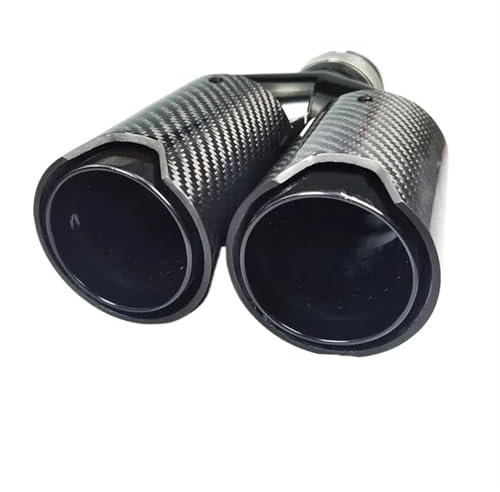 Auspuff Schalldämpfer Universal 1 Stücke Glänzend Schwarz Carbon Faser Edelstahl Für Schalldämpfer Spitze Y-Form Doppel Auspuffrohr Auto Endrohr(Inlet51-80 Left)