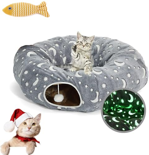 Tunnel Gatto Natale, Albero Di Natale Per Gatti, Gonna Circolare Auto-Luminosa in Flanella, Giocattoli Pieghevoli Facili Da Installare (01)