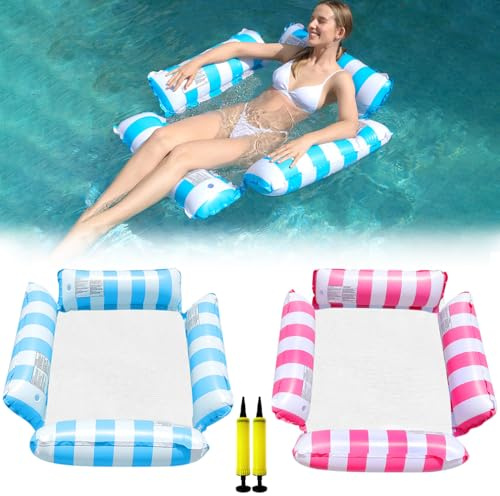 2 Pack Lilo Pool Inflatables，4 in 1 Water Hammock With 1 Air Pump, Cool Mesh Adult Swimming Floats Pool Toys Sofa Lounger Chair Seat Mattress for Lazy River Beach Adults