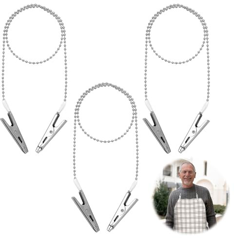 3 Stück Serviettenhalter Lätzchen Clips für Zahnarzt Servietten Kette Erwachsene Korn Kette Serviette Clips Handtuch Schürze Lätzchen Hals-Ketten mit Metall-Clips
