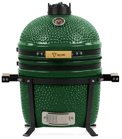 BBQ-Toro Kamado Grill Holzkohlegrill Shiro Ø 39 cm | Grün | Mini Holzkohlegrill mit Thermometer & Holzgriffen | Keramikgrill rund | Ceramic Grill Ei, Smoker, BBQ Grillofen, Kamado BBQ