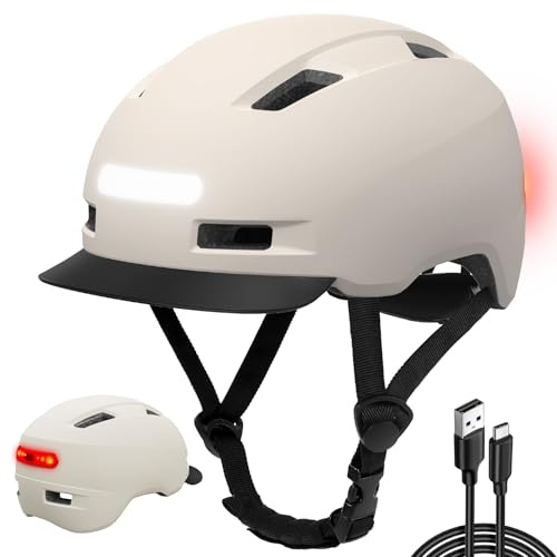 KINGLEAD Fahrradhelm, 5 Lichtmodi USB-aufladbar fahrradhelm mit licht vorne und hinten für Damen und Herren ，Leichter Fahrradhelm Erwachsene für Scooter ，e-Bike &rennrad
