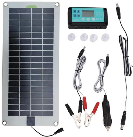 Chargeur de batterie de voiture solaire, chargeur de batterie de panneau solaire 30 W 12 V, kit de charge de maintien avec prise allume-cigare et pince crocodile pour Voiture, camion, tracteur, bateau