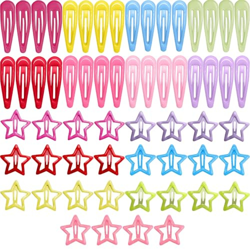 60 Stück Haarspangen für Mädchen, 3 cm Haarclips in 15 Farben | Rutschfester Halt für feine Strähnen | Sternform und klassisch | Für Schule und Alltag
