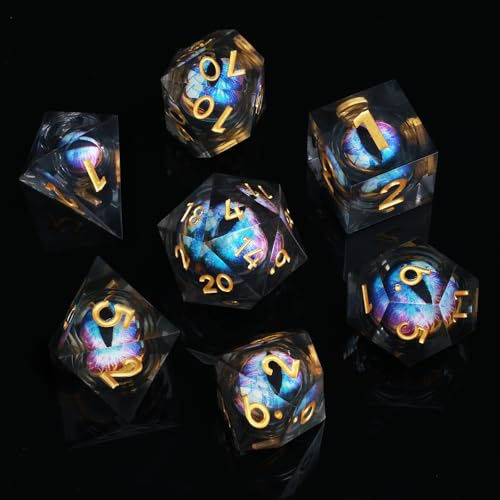 ORUZA 7 Stück Drachenauge Polyedrische DND Würfel, Harz Drachenauge D&D Würfel Set für Dungeons and Dragons RPG MTG Pathfinder Rollenspiel