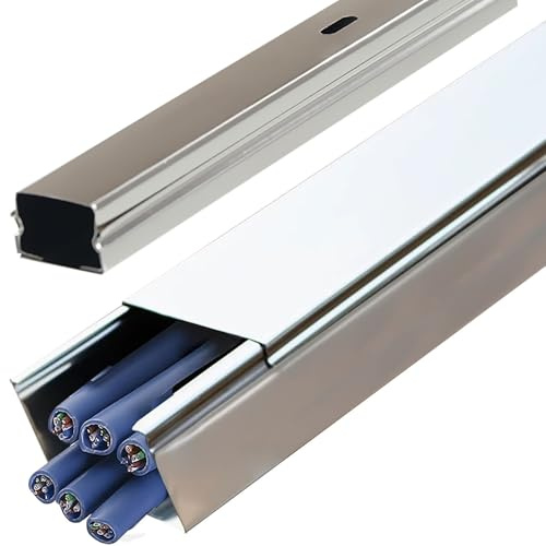 HDYZJQ cable trunking Cable Channels to Hide Wires, Stainless Steels Cable Trunking Raceway for Office/Warehouses/Workshop, Wall Floor Ethernet Wire Concealer(2 Pack,WxH-80x40mm)
