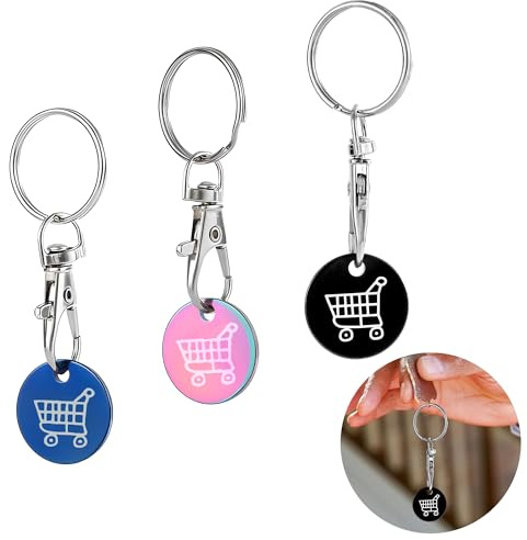 3PCS Trolley Token UK, Shopping Trolley Coin Keychain, Metal Trolley Token | Reusable trolley accessory for supermarkets, lockers and gyms, with keychain design for easy carrying and daily use