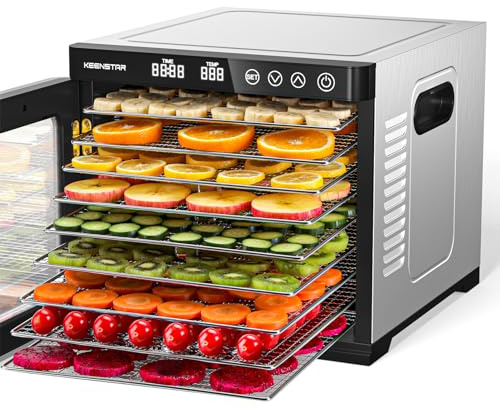 KEENSTAR - Dörrgerät für Lebensmittel, 9 Edelstahl-Schalen mit einstellbarem digitalem Timer und Temperaturkontrolle, 22,6 cm, Trockner-Maschine für