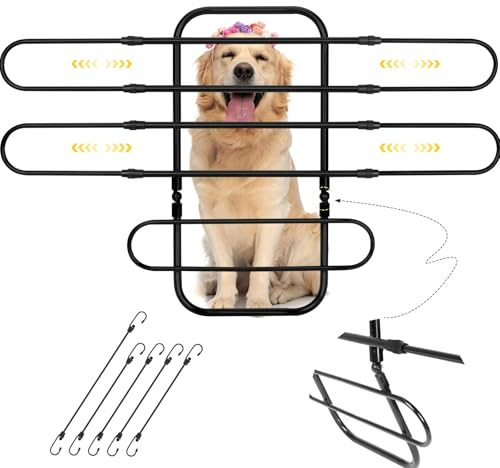 Universal Fit Dog Barrier for SUV,Sedan,Truck,Front/Back Seat,Elastic 5 Ropes&Steel Hooks Firmly Fixed,42.5–62Width Adjustable,Dog Car Barrier Follow the Seat Movement,Durable Matte Paint