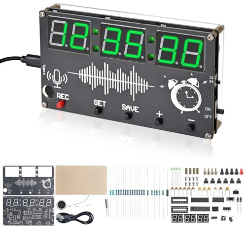 BANRIA DIY Wecker Löten Bausatz, Digitale Sprach-Uhr Lötprojekt, 6-stellige 0,8 LED-Anzeige, Sprachaufnahme, 3 Alarme, Kalender & Wochentag, Elektronik Lernprojekt für Schule, Studium und Hobby
