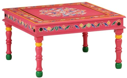 JHQHSM Table basse en bois massif de manguier rose peinte à la main avec plateau robuste et ornements riches pour le salon élégance et durabilité