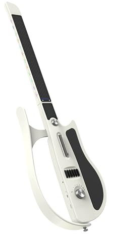 Intelligente Gitarre, Gitarre Saitenlos, tragbar und faltbar mit App-Steuerung, Akkordgenerator, integrierter Drum-Machine und Lautsprechern, 100 Klangfarben, für Anfänger und Bands, MIDI, Weiß
