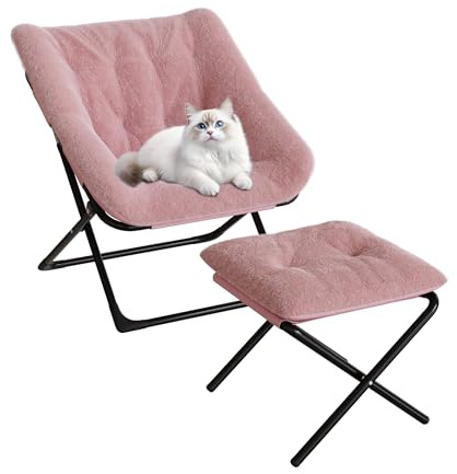 Garvee Détente Ultra-Douce à la Maison - Fauteuil Lune Pliant avec Repose-Pieds, surdimensionné, Fausse Fourrure Rose, Facile à Ranger, idéal Chambre ou Salon, avec Repose-Pieds Rose
