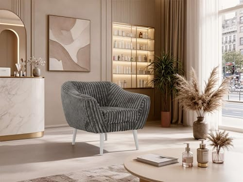 MKS MEBLE Sofa PIRS 1-Sitzer - Skandinavisches Design Couch, Gesteppte Polsterung, Wellenfederung, bequemes Polstersofa für Wohnzimmer - Weiße Beine, Dunkelgrau Cord