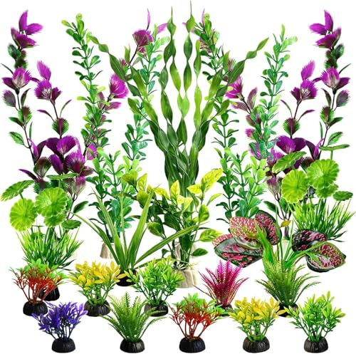 YUEXNKO Piante per Acquarios, 22pcs Piante Acquario Finte, Piantes Artificiali di Plastica, Acquario Decorazione Piantes, Ornament Pianted Acquarios, Dimensioni Pianted d'Acquario Plastica
