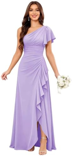 Damen Chiffon One Shoulder Brautjungfernkleider Elegant A-Linie Ballkleider Lang Formelles Abendkleider Mit Schlitz