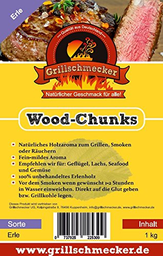 Grillschmecker Wood Chunks 1 kg Erle - Natürliches Holzaroma für Smoker, Keramik- und Kugelgrills -