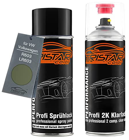 TRISTARcolor Autolack 2K Spraydosen Set für VW/Volkswagen R603 / LR603 Olivgrün Basislack 2 Komponenten Klarlack Sprühdose