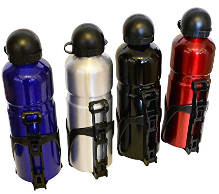 all-around24 Alu Trinkflasche Schwarz mit Fahrradhalterung Sport Wasserflasche - 750ml Sportflasche Trinköffnung Zug und Druckverschluss