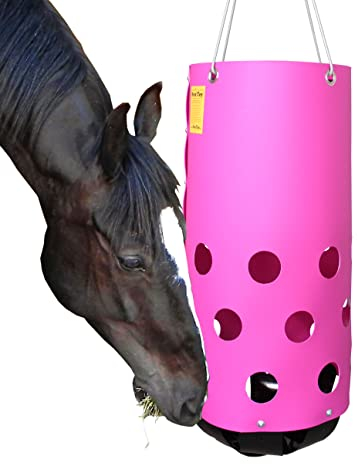 HeuToy - pink (aufgebaut) Futtersack, Heutasche, Heunetz, Staub- und Fressbremse, gesundes Füttern, Tonne für Heu in pink