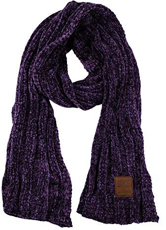 C.C Großer und langer Strickschal für Damen, weiche und warme Rippen Chenille, Dunkelviolett