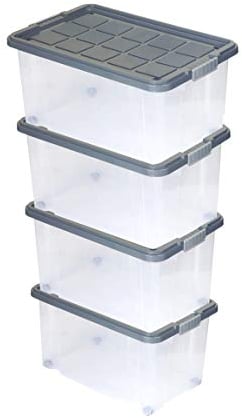 BigDean 4 Stück Große Eurobox mit Deckel und Rollen Aufbewahrungsbox 60 X 40 X 32,5 cm