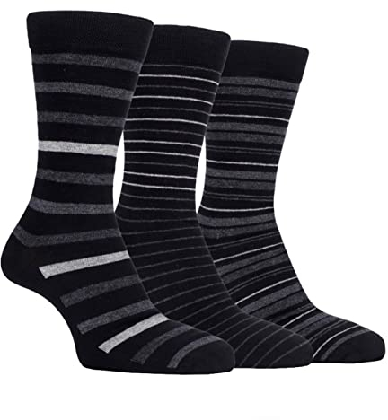 Farah Herren Luxus Bambus Streifen Socken Packung mit 3 Schwarz/Holzkohle 39-45